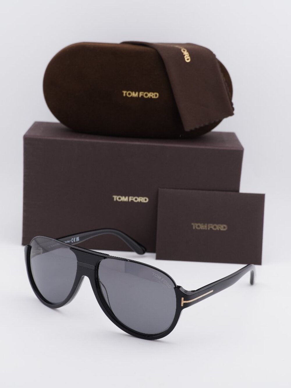Tom Ford Dimitry FT0334 01D Aviator Sunglasses - Shiny Black / Smoke Polarized